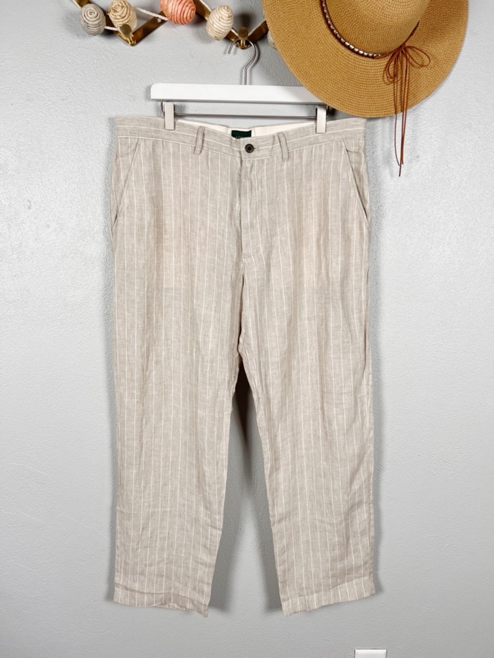 J. Crew Classic Fit Linen Trousers 36x30 Khaki Ivory Pinstripe NWT Men's - Picture 9 of 10